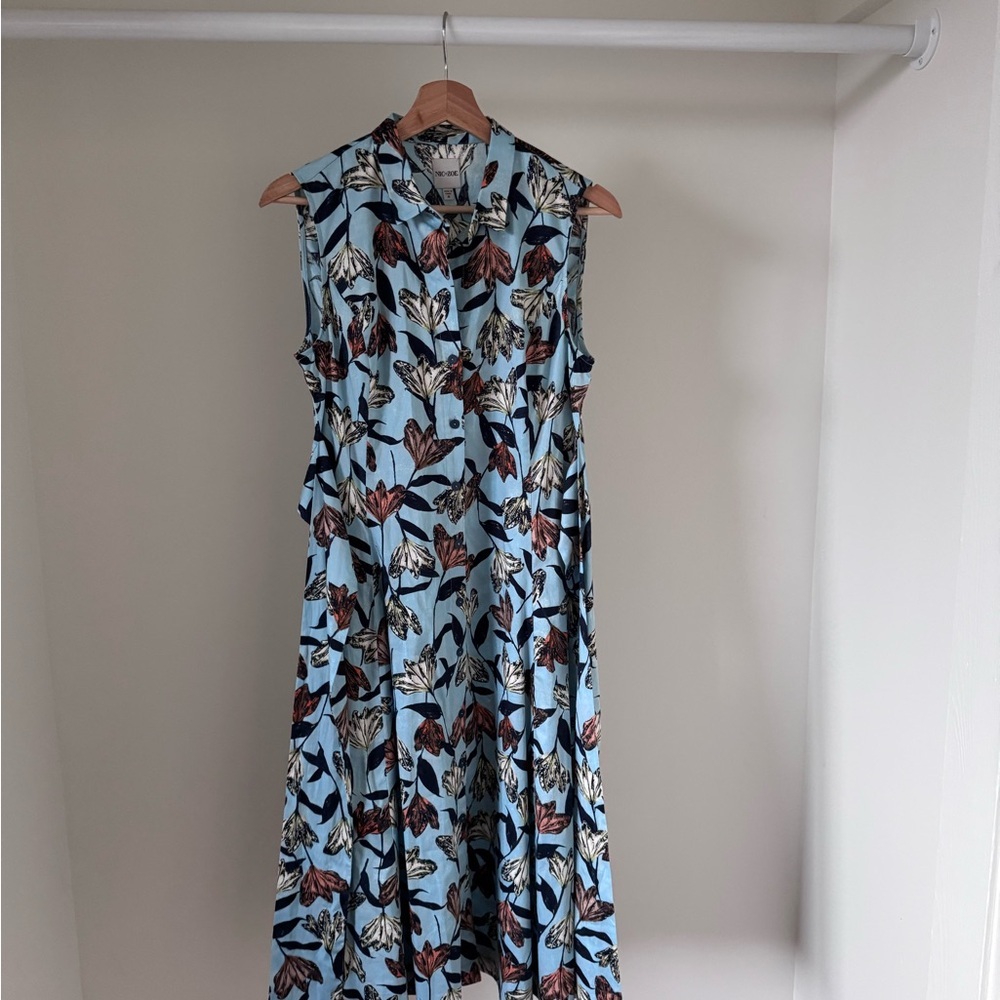 NIC+ZOE Sky Blooms Sleeveless Floral-Print Shirtdress size small - Picture 2 of 5